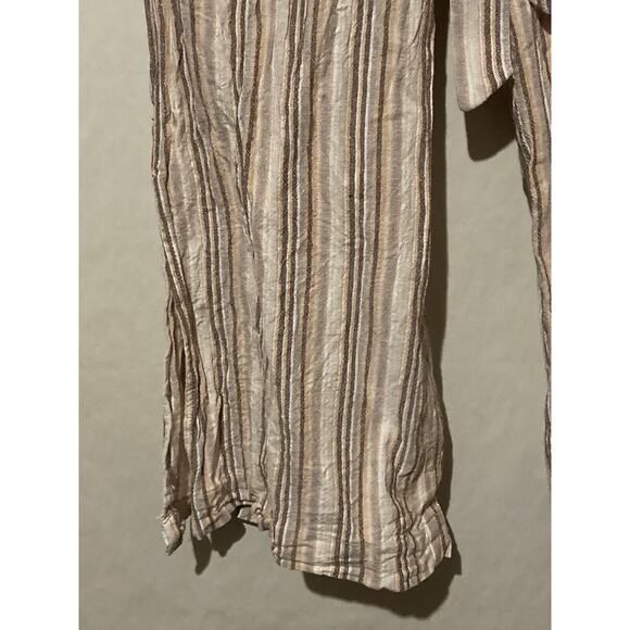 Indigo Rein Linen Blend Cropped Beach Pants Womens L Large Beige Striped - Picture 3 of 5
